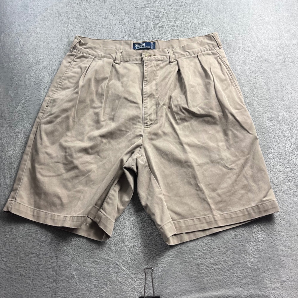 Polo Ralph Lauren Tyler Short Mens 36 Tan Khaki Pleated Cotton Chino Shorts